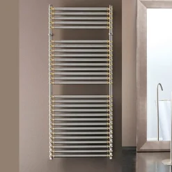 Scirocco H Handtuchheizkörper Elektrisch-Elektrischer Handtuchwärmer aus Stahl, Chrom und Gold, Made in Italy - Laura