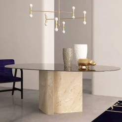 Viadurini Living Runde Tische|Esstische-Ellipsentisch aus Kristall und Marmor Beige Coralle Made in Italy – Noccia