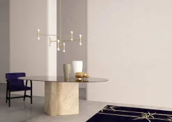 Viadurini Living Runde Tische|Esstische-Ellipsentisch aus Kristall und Marmor Beige Coralle Made in Italy – Noccia