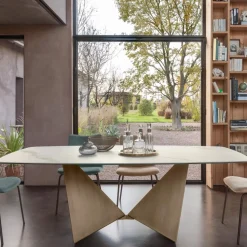 Viadurini Living Esstische-Esstisch aus 3 mm starker Keramik und Metallbasis, hergestellt in Italien – Pfingstrose