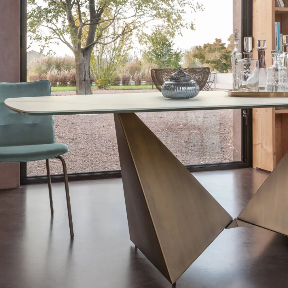 Viadurini Living Esstische-Esstisch aus 3 mm starker Keramik und Metallbasis, hergestellt in Italien – Pfingstrose