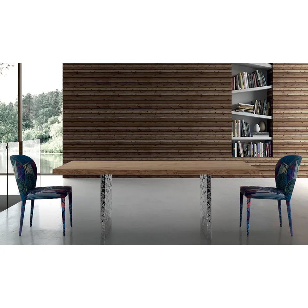 Viadurini Living Esstische-Esstisch aus Furnier und gehämmertem Stahl, hergestellt in Italien – Strappo