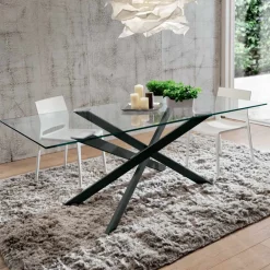 Viadurini Living Esstische-Esstisch aus gehärtetem Glas und Luxusmetall Made in Italy - Carlino