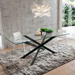 Viadurini Living Esstische-Esstisch aus gehärtetem Glas und Luxusmetall Made in Italy - Carlino