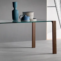 Viadurini Living Esstische Nach Mass|Esstische-Esstisch aus Glas und Beine aus Eiche oder Nussbaum Canaletto - Aschio