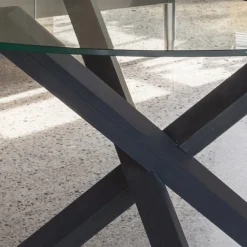 Viadurini Living Runde Tische-Esstisch aus massiver Buche und Platte aus gehärtetem Glas - Evergreen