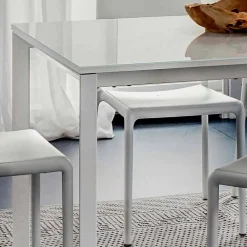 Viadurini Living Esstische-Esstisch aus weißem Glas und lackiertem Metall Made in Italy - Brooch