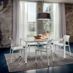 Viadurini Living Esstische-Esstisch aus weißem Glas und lackiertem Metall Made in Italy - Brooch