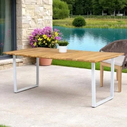 Viadurini in the Garden Gartentische Aus Teakholz-Esstisch für den Außenbereich mit gebürsteter natürlicher Teakholzplatte - Mistral