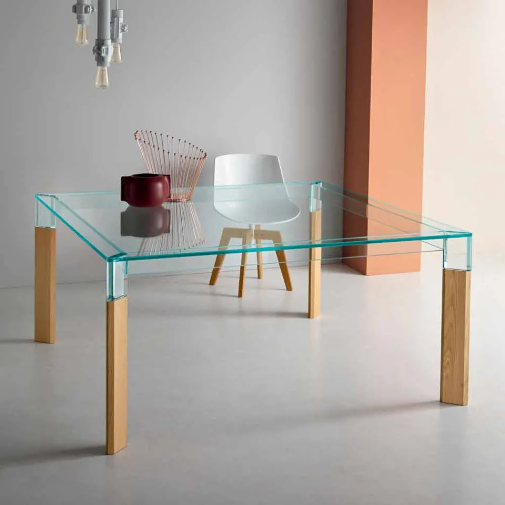 Viadurini Living Esstische Nach Mass|Esstische-Esstisch Glasplatte und Massivholzbasis Made in Italy - Presino