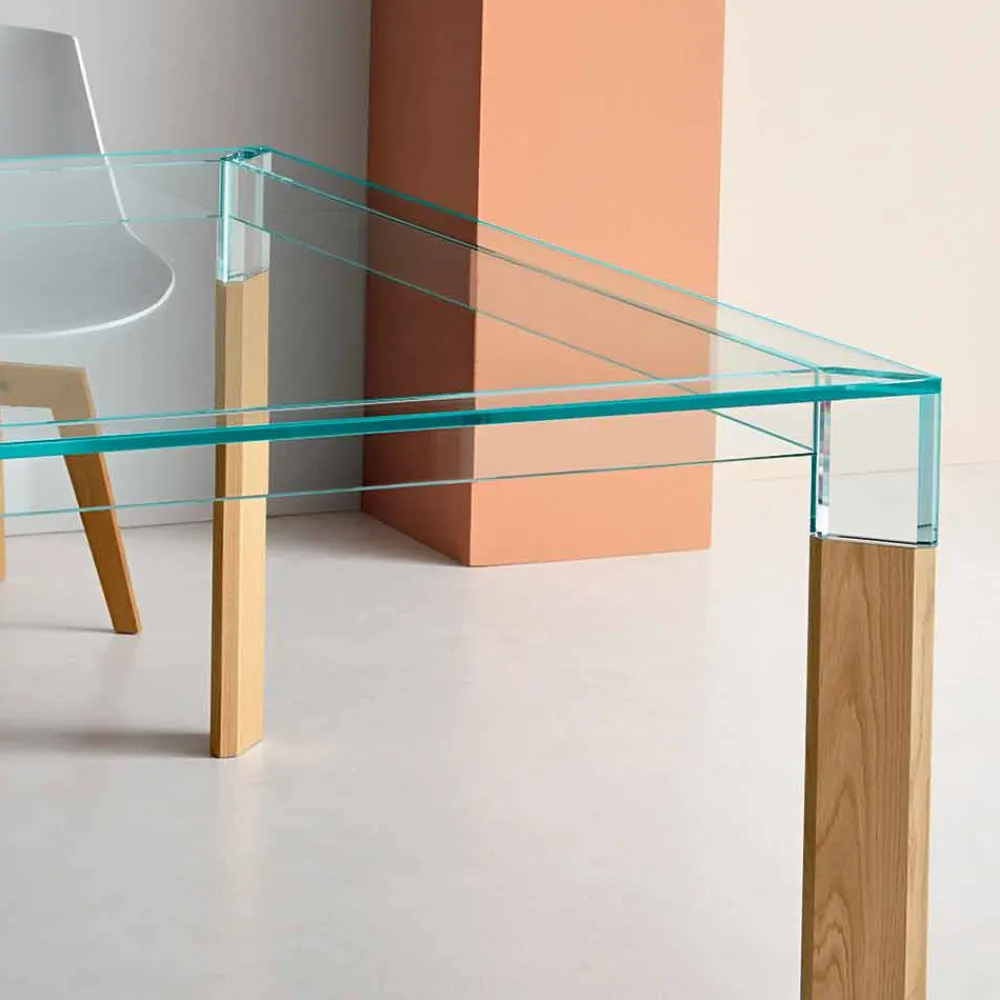 Viadurini Living Esstische Nach Mass|Esstische-Esstisch Glasplatte und Massivholzbasis Made in Italy - Presino