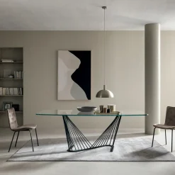 Viadurini Living Esstische-Esstisch Glasplatte und Metallseile Basis 2 Größen - Alariko