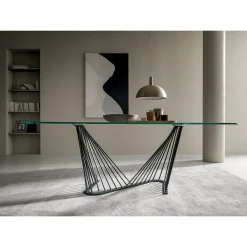 Viadurini Living Esstische-Esstisch Glasplatte und Metallseile Basis 2 Größen - Alariko