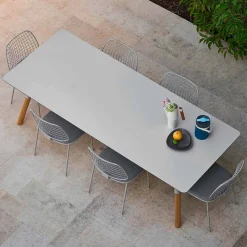 Varaschin Gartentische Fest-Esstisch HPL Tischplatte und Tischbeine aus Teakholz H75 cm Link