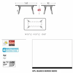 Varaschin Gartentische Fest-Esstisch HPL Tischplatte und Tischbeine aus Teakholz H75 cm Link