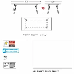 Varaschin Gartentische Fest-Esstisch HPL Tischplatte und Tischbeine aus Teakholz H75 cm Link
