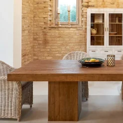 Viadurini Living Esstische-Esstisch mit Doppelfuß und 4 Rattanstühlen - Slide