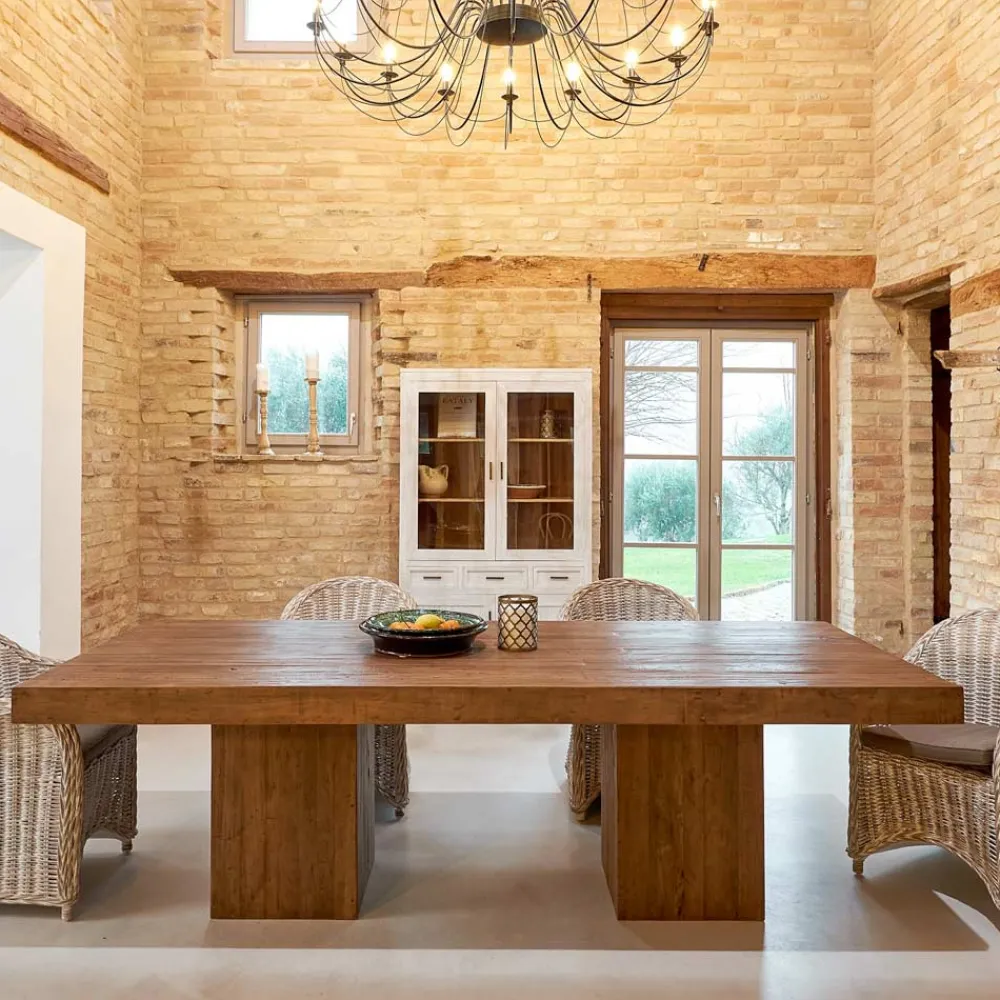 Viadurini Living Esstische-Esstisch mit Doppelfuß und 4 Rattanstühlen - Slide