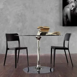 Viadurini Living Runde Tische-Esstisch mit Kristallplatte und verchromter Basis Hergestellt in Italien - Tallio