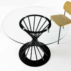 Viadurini Living Runde Tische-Esstisch mit runder Platte aus gehärtetem Glas und Stahlsockel - Mileto