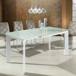 Viadurini Living Ausziehbare Esstische-Esstisch mit Zeno weiß lackiertem Hartglas