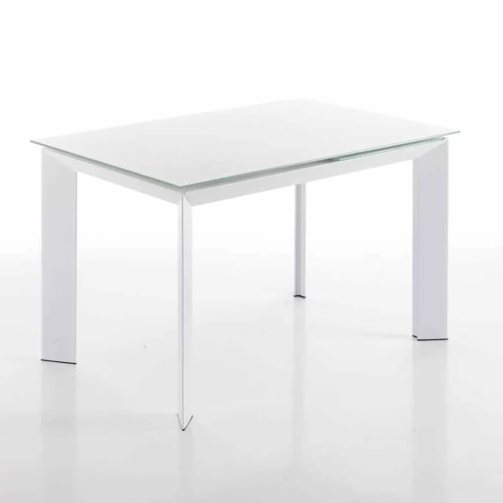 Viadurini Living Ausziehbare Esstische-Esstisch mit Zeno weiß lackiertem Hartglas