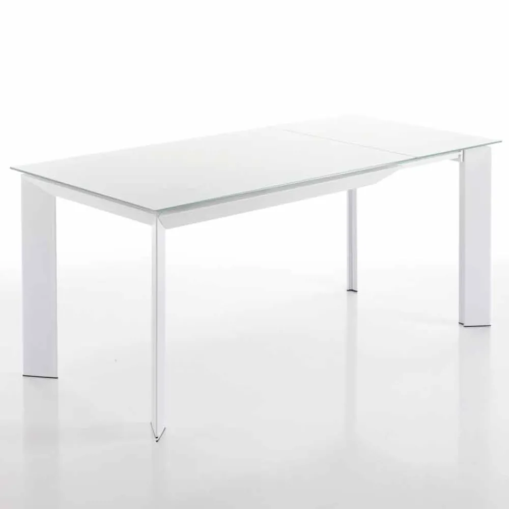 Viadurini Living Ausziehbare Esstische-Esstisch mit Zeno weiß lackiertem Hartglas