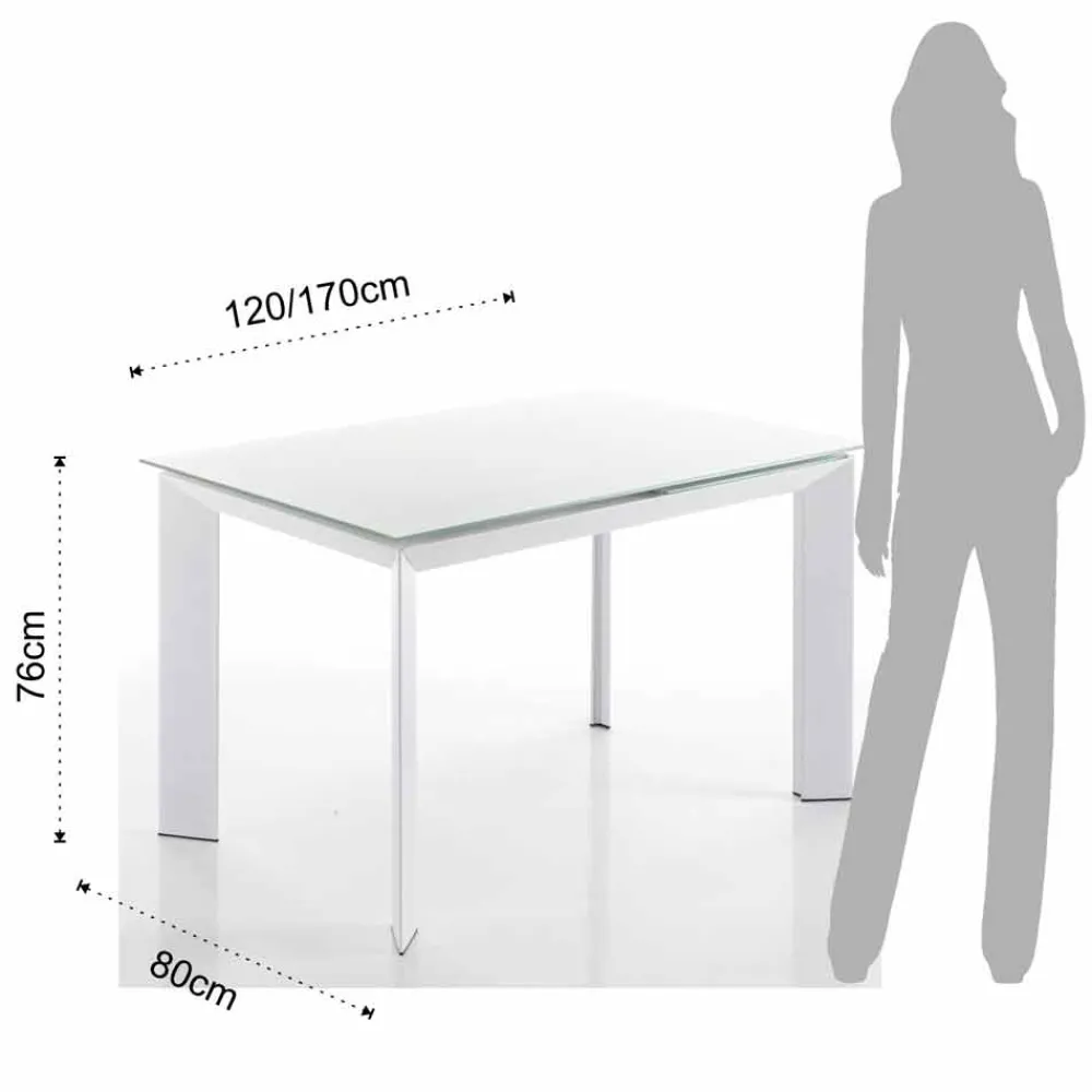 Viadurini Living Ausziehbare Esstische-Esstisch mit Zeno weiß lackiertem Hartglas