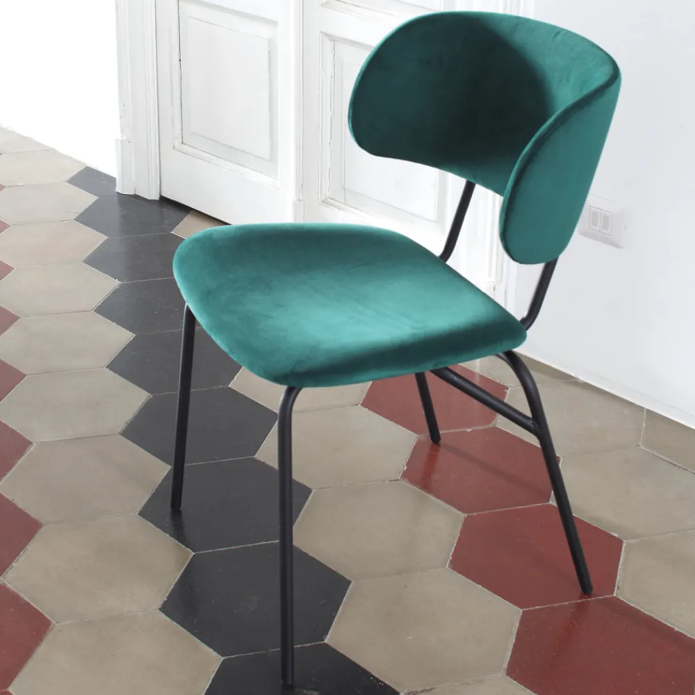 Viadurini Living Design Stühle-Esszimmerstuhl aus Metall und schmutzabweisendem Samt, 2 Stück - Valnerina