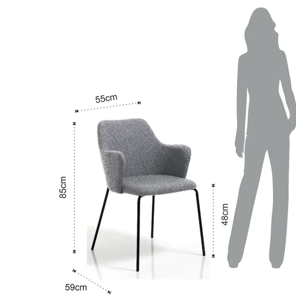 Viadurini Living Moderne Stühle-Esszimmerstuhl aus Stoff und mattschwarzem Metall 2-teilig - Corinna
