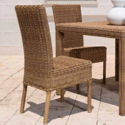 Viadurini in the Garden Gartenstühle Rattan-Esszimmerstuhl im Freien aus gewebtem synthetischem Rattan und Stoff, 2 Stück - Yves