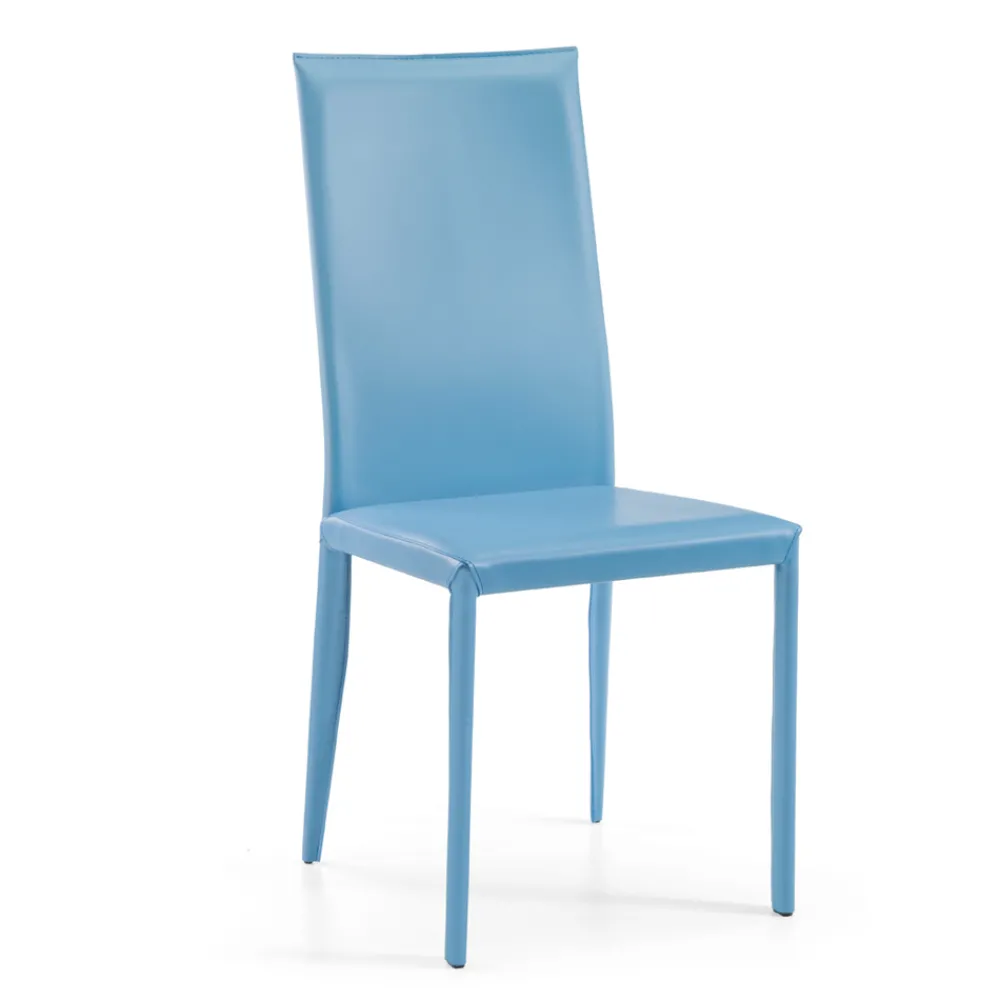 Viadurini Living Design Stühle-Esszimmerstuhl mit hoher Rückenlehne aus blauem Leder, hergestellt in Italien – Lenkräder