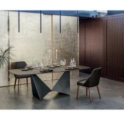 Viadurini Living Esstische-Esszimmertischplatte aus matt Keramik und Metallbeinen - Monacco