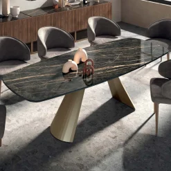 Viadurini Living Esstische-Fester Esstisch mit Fassplatte aus Keramik, hergestellt in Italien – Gläser