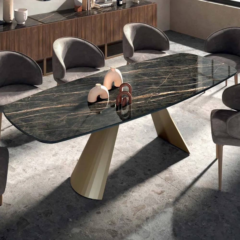 Viadurini Living Esstische-Fester Esstisch mit Fassplatte aus Keramik, hergestellt in Italien – Gläser