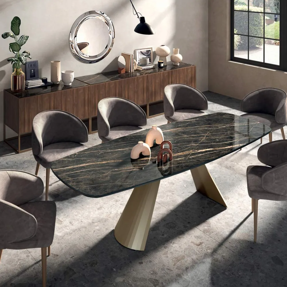 Viadurini Living Esstische-Fester Esstisch mit Fassplatte aus Keramik, hergestellt in Italien – Gläser