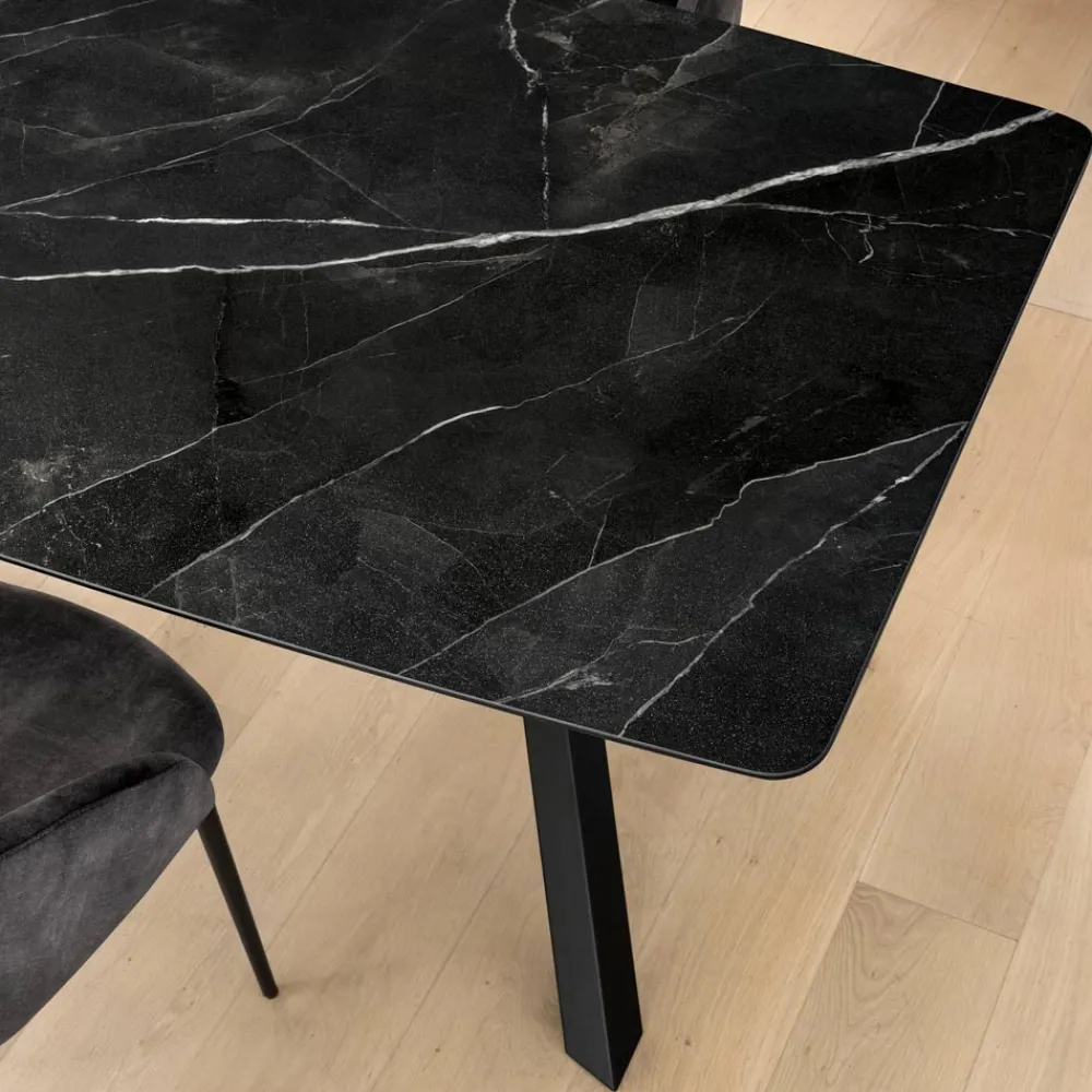 Viadurini Living Esstische-Fester Fasstisch aus glänzendem Calacatta-Schwarz-Laminam - Dialogo