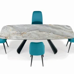 Viadurini Living Esstische-Fester Keramiktisch und Sockel aus schwarz lackiertem Stahl, hergestellt in Italien – Gläser