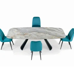 Viadurini Living Esstische-Fester Keramiktisch und Sockel aus schwarz lackiertem Stahl, hergestellt in Italien – Gläser