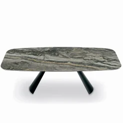 Viadurini Living Esstische-Fester Keramiktisch und Sockel aus schwarz lackiertem Stahl, hergestellt in Italien – Gläser