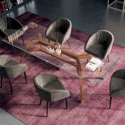 Viadurini Living Esstische-Fester rechteckiger Tisch aus extraklarem Glas und Esche, hergestellt in Italien – Norden