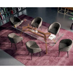 Viadurini Living Esstische-Fester rechteckiger Tisch aus extraklarem Glas und Esche, hergestellt in Italien – Norden