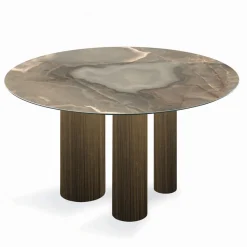 Viadurini Living Runde Tische-Fester runder Tisch aus Keramik und Stahl, hergestellt in Italien – Schere