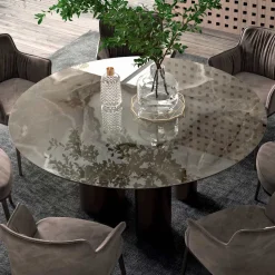 Viadurini Living Runde Tische-Fester runder Tisch aus Keramik und Stahl, hergestellt in Italien – Schere