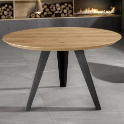 Viadurini Living Runde Tische-Fester runder Tisch mit Eichenfurnierplatte und Metallgestell – Alpenveilchen