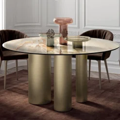 Viadurini Living Runde Tische-Fester runder Tisch mit Keramikplatte, hergestellt in Italien – Schere