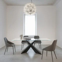 Viadurini Living Esstische-Fester Tisch aus Metall und transparenter Platte aus gehärtetem Glas - Talvoro