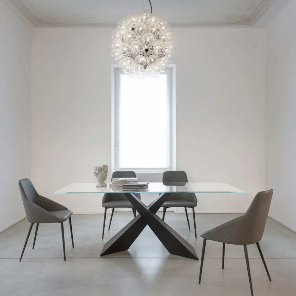 Viadurini Living Esstische-Fester Tisch aus Metall und transparenter Platte aus gehärtetem Glas - Talvoro