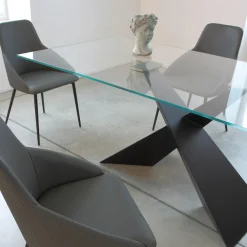 Viadurini Living Esstische-Fester Tisch aus Metall und transparenter Platte aus gehärtetem Glas - Talvoro