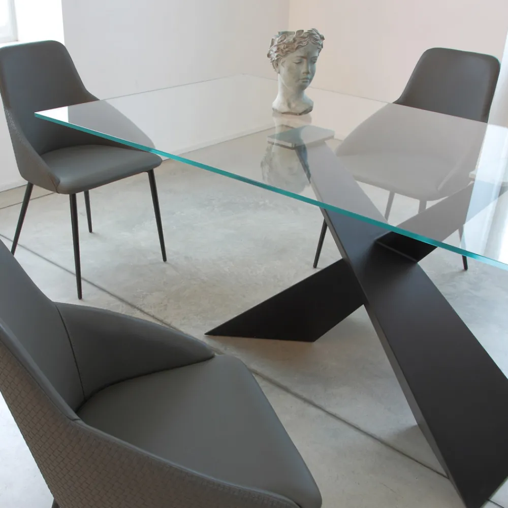 Viadurini Living Esstische-Fester Tisch aus Metall und transparenter Platte aus gehärtetem Glas - Talvoro